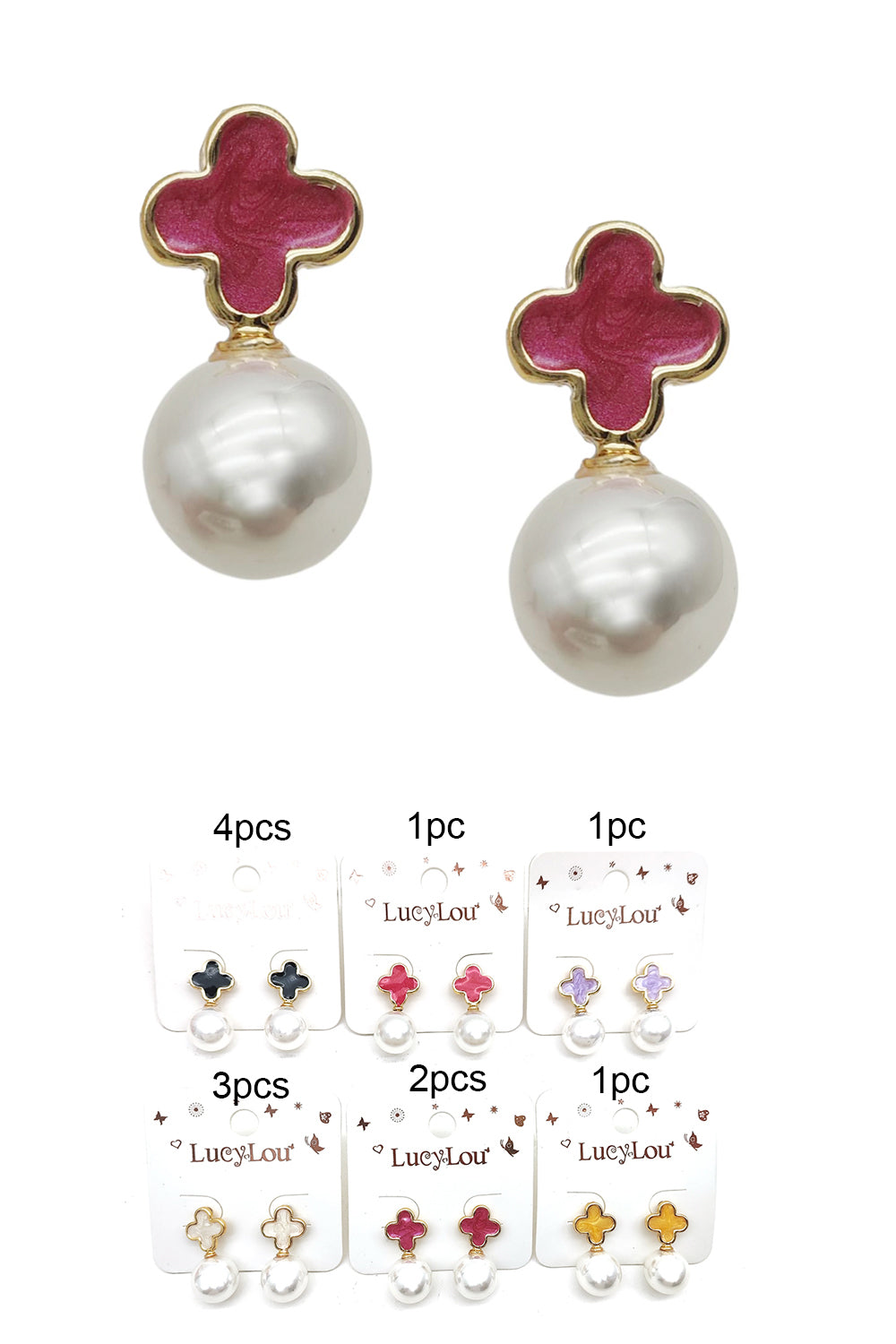 Clover Design Pearl Dangle Earrings