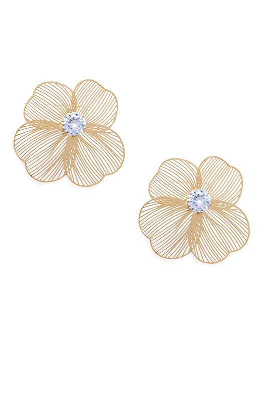 Flower Filigree Design Stud Earrings
