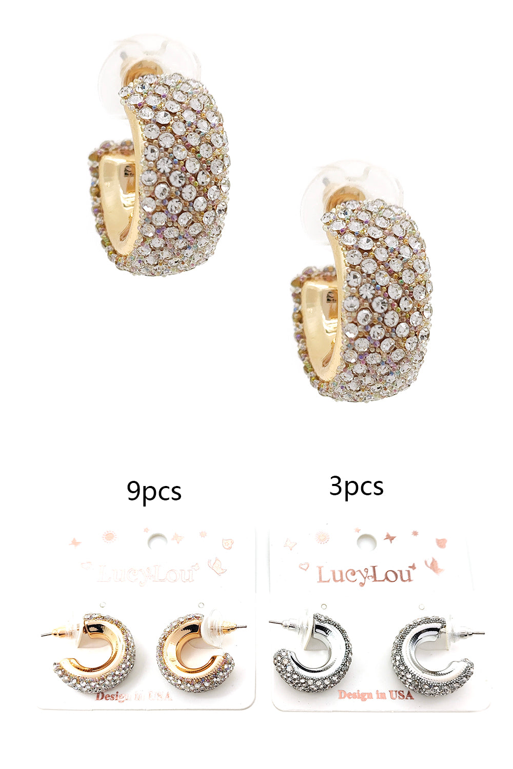 Rhinestone Small Open Hoop Earrings