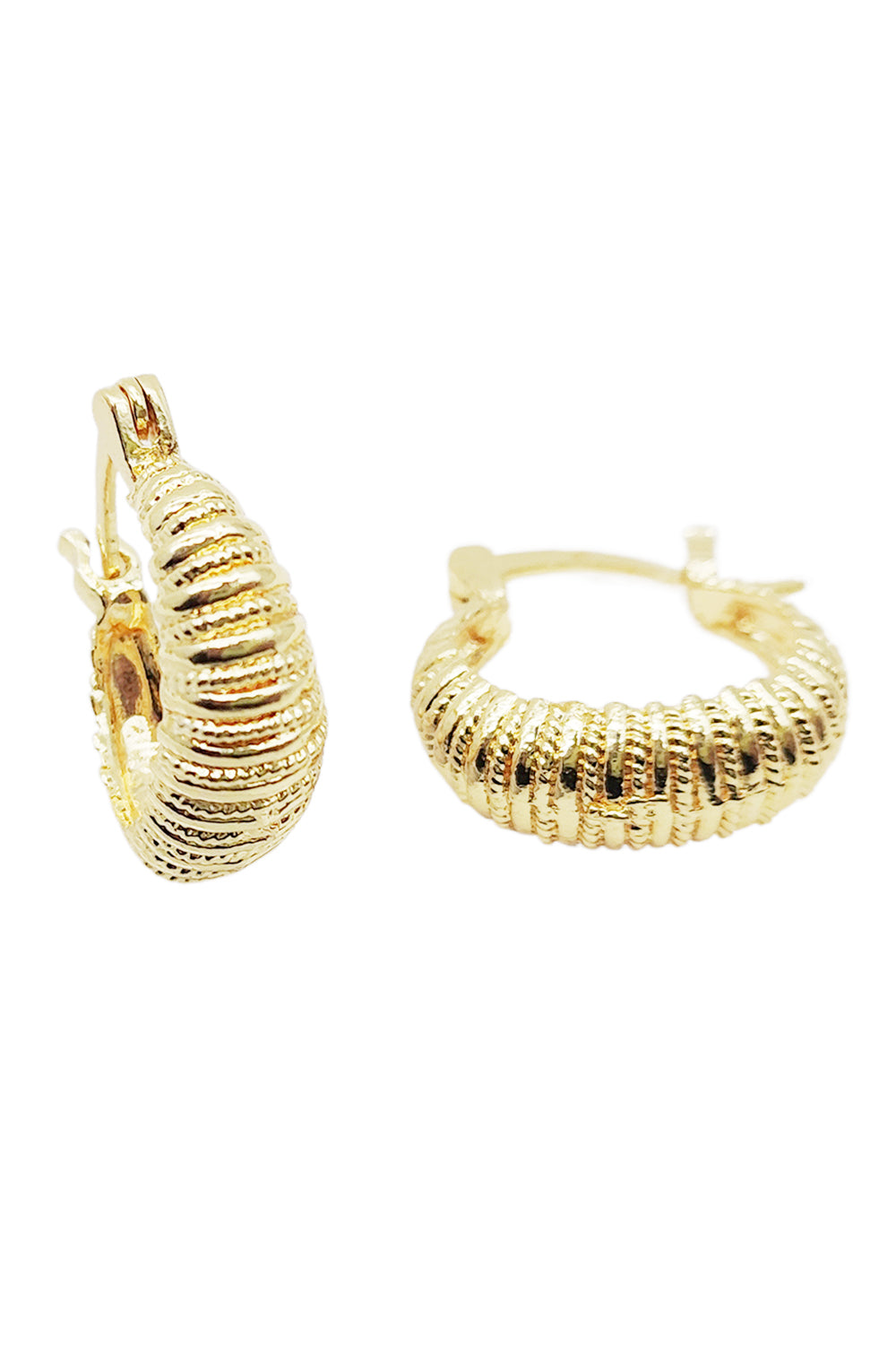Gold Basket Textured Hoop Earrings