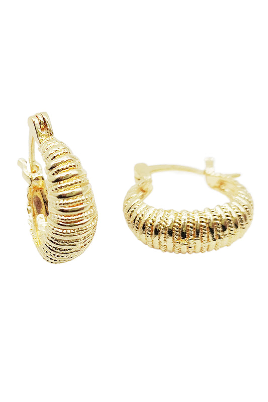 Gold Basket Textured Hoop Earrings