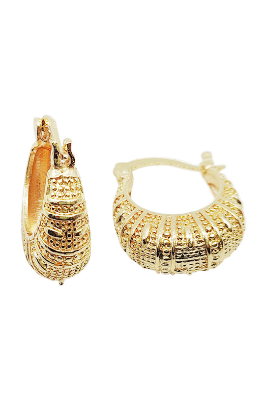 Gold Basket Textured Hoop Earrings
