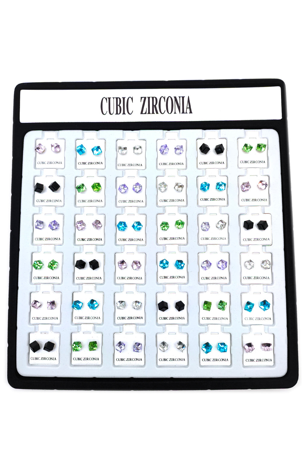 Multi-Color Cubic Zirconia Cube Stud Earrings