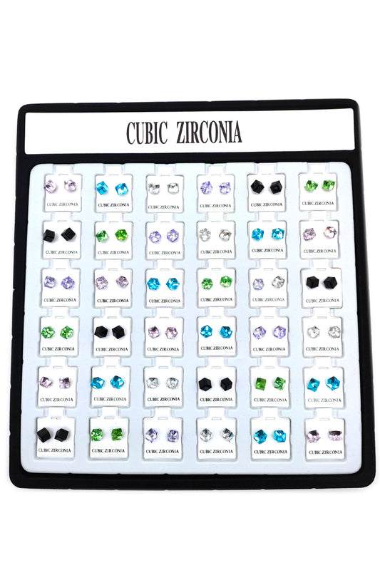 Multi-Color Cubic Zirconia Cube Stud Earrings