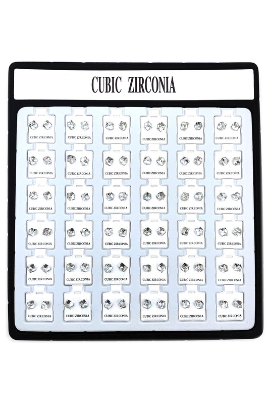 Rhodium Cubic Zirconia Cube Stud Earrings