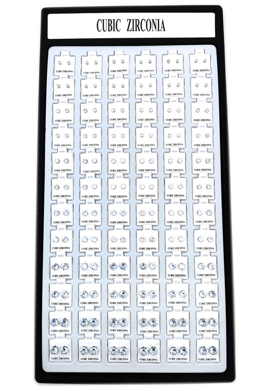 72-pairs Silver CZ Stud Earrings