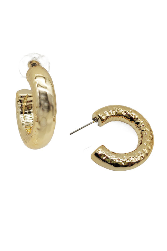 Gold Open Hoop Hammered Earrings