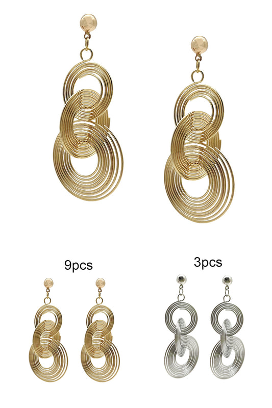 Tripe Circle Drop Earrings