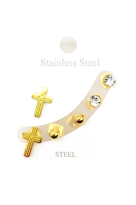 Stainless Steel 3-pair Cross Earrings