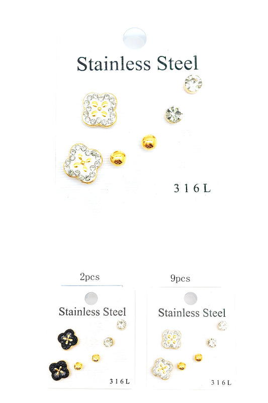 Stainless Steel Clover 3-pair Earrings