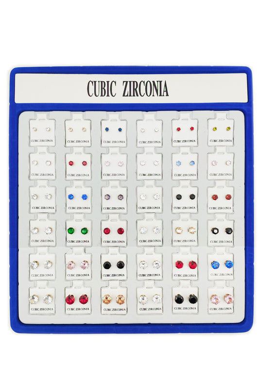 Multi-color Round Cubic Zirconia Stud Earrings