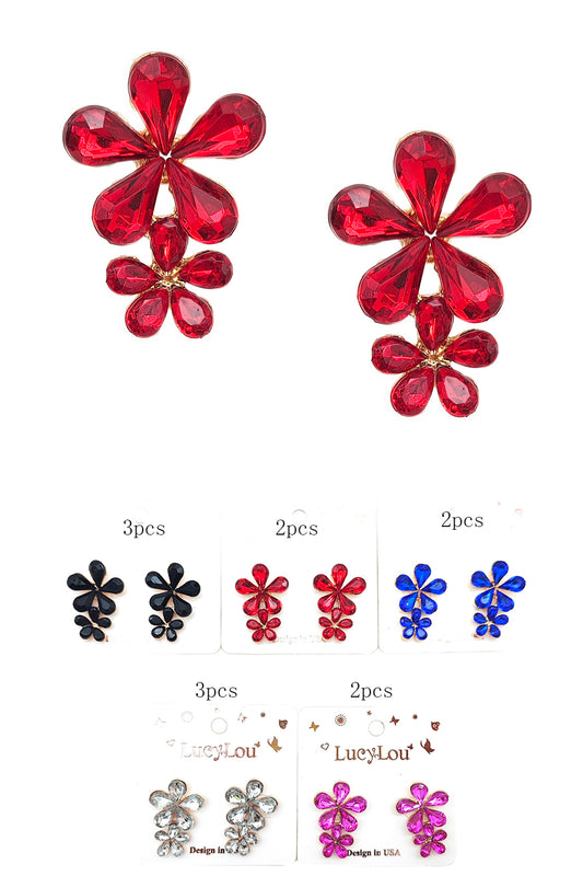 Flower Design Rhinestone Earrings
