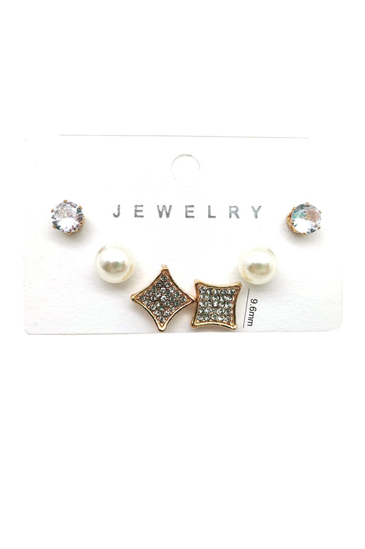 3-pairs Minimalist Stud Earrings