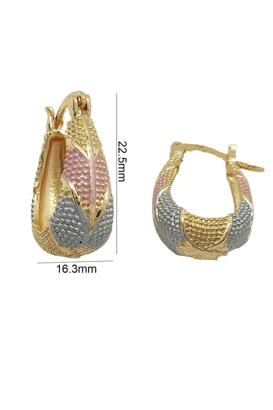 Gold Plated 3-Tone Mini Basket Earrings