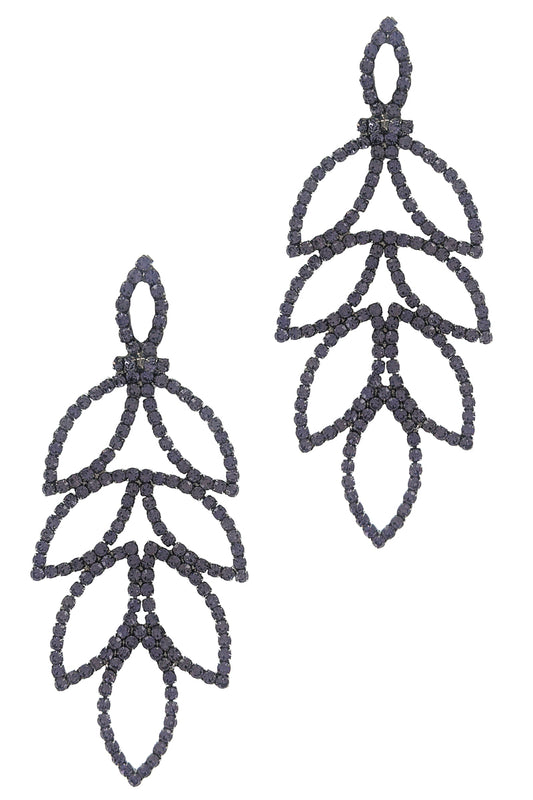 Black Rhinestone Leaf Earrings