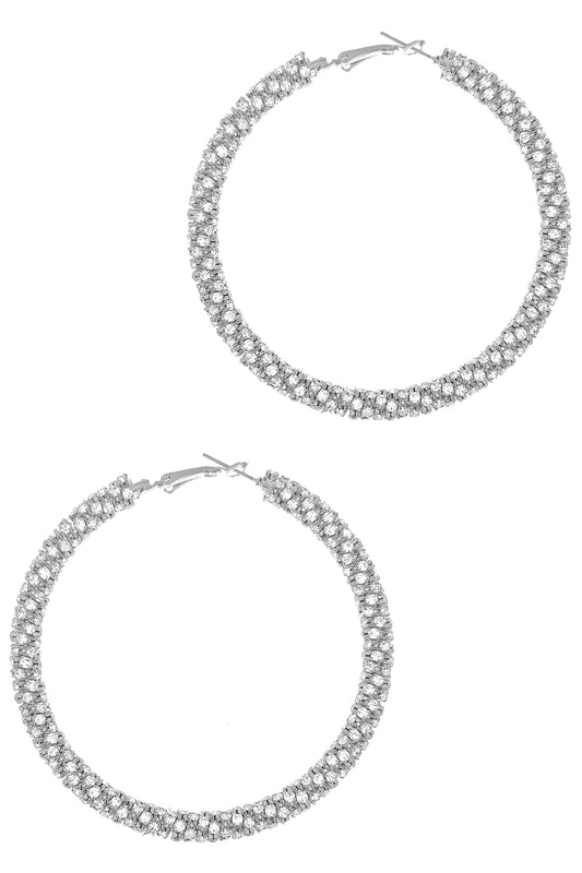 Silver Twisted Rhinestone Hoop Earring