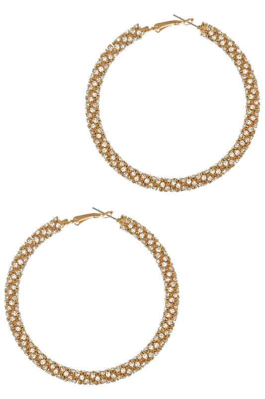 Gold Twisted Rhinestone Hoop Earring