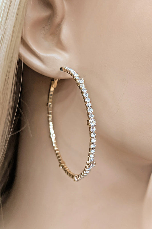 Gold Rhinestone Hoop Earring