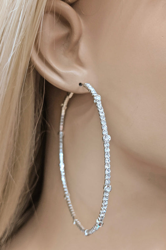 Silver Rhinestone Hoop Earring