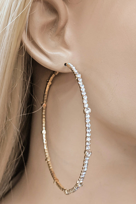 Gold Rhinestone Hoop Earring