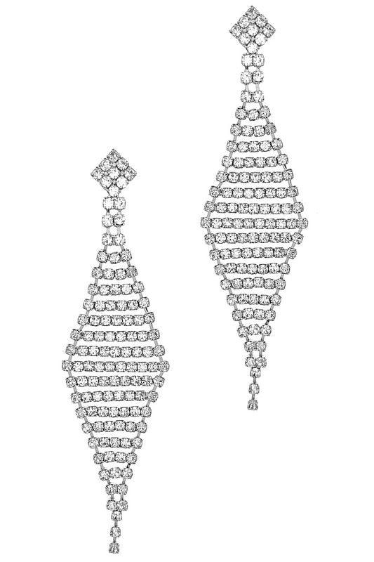 Silver Rhinestone Rhombus Shape Earrings