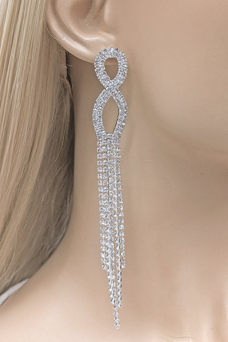 Silver Rhinestone Tassel Earrings