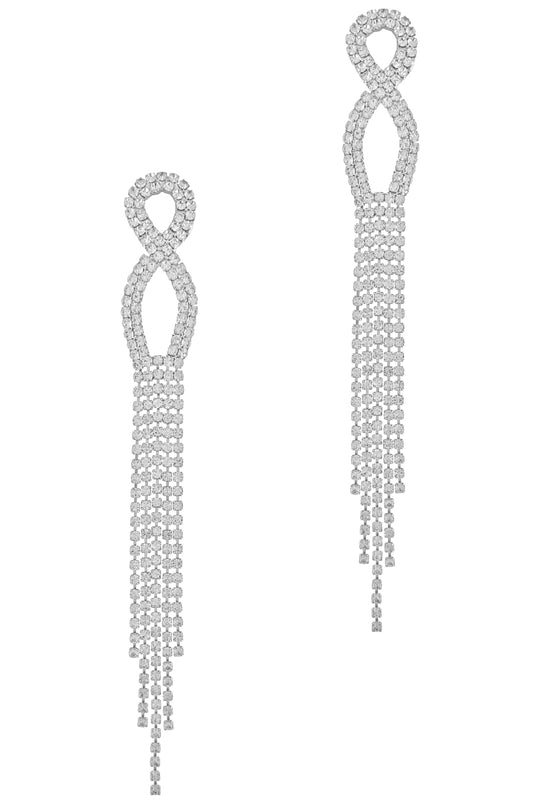 Silver Rhinestone Tassel Earrings