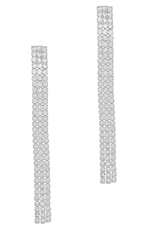 Silver Rhinestone Long Tassel Earrings