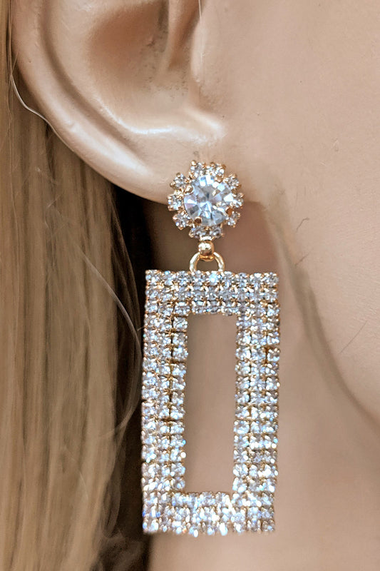 Gold Rhinestone Squared Dangle Earrings