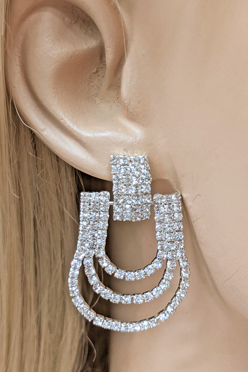 Silver Rhinestone Dangle Earrings