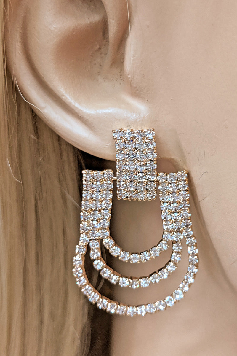 Gold Rhinestone Dangle Earrings