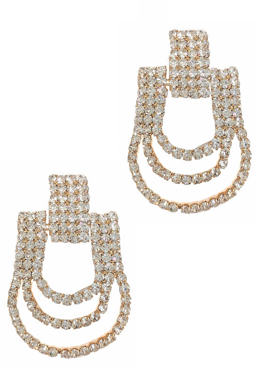 Gold Rhinestone Dangle Earrings