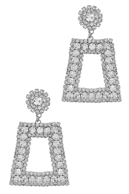 Silver Rhinestone Squared Dangle Earrings