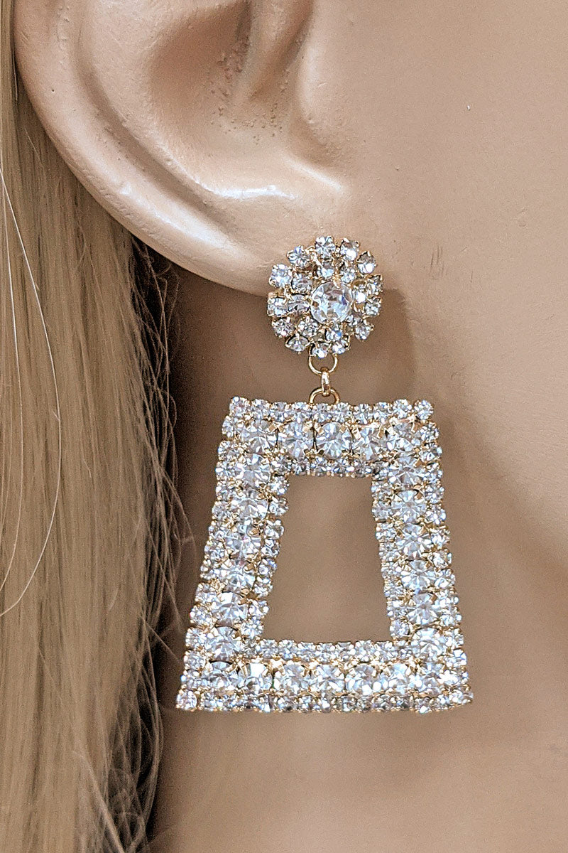 Gold Rhinestone Squared Dangle Earrings