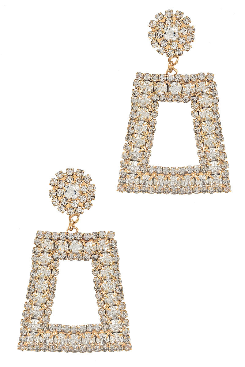 Gold Rhinestone Squared Dangle Earrings
