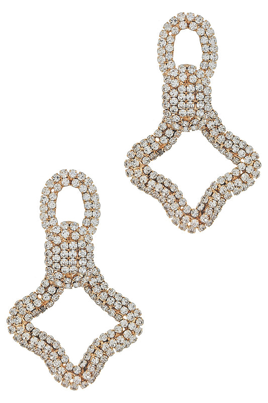 Gold Rhinestone Clover Dangle Earrings