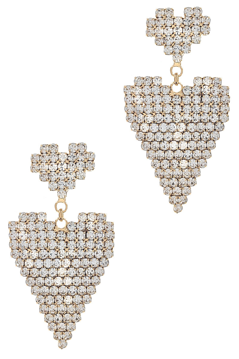 Gold Rhinestone Heart Dangle Earrings