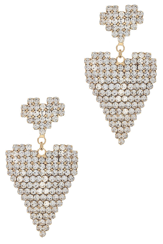 Gold Rhinestone Heart Dangle Earrings