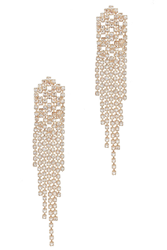 Gold Rhinestone Tassel Earrings