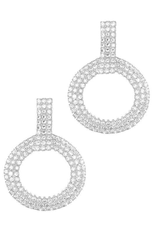 Silver Rhinestone Open Circle Earrings
