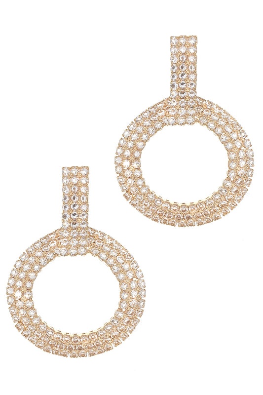 Gold Rhinestone Open Circle Earrings