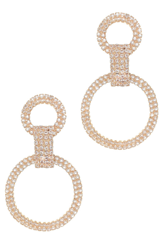 Gold Rhinestone Open Circle Dangle Earrings