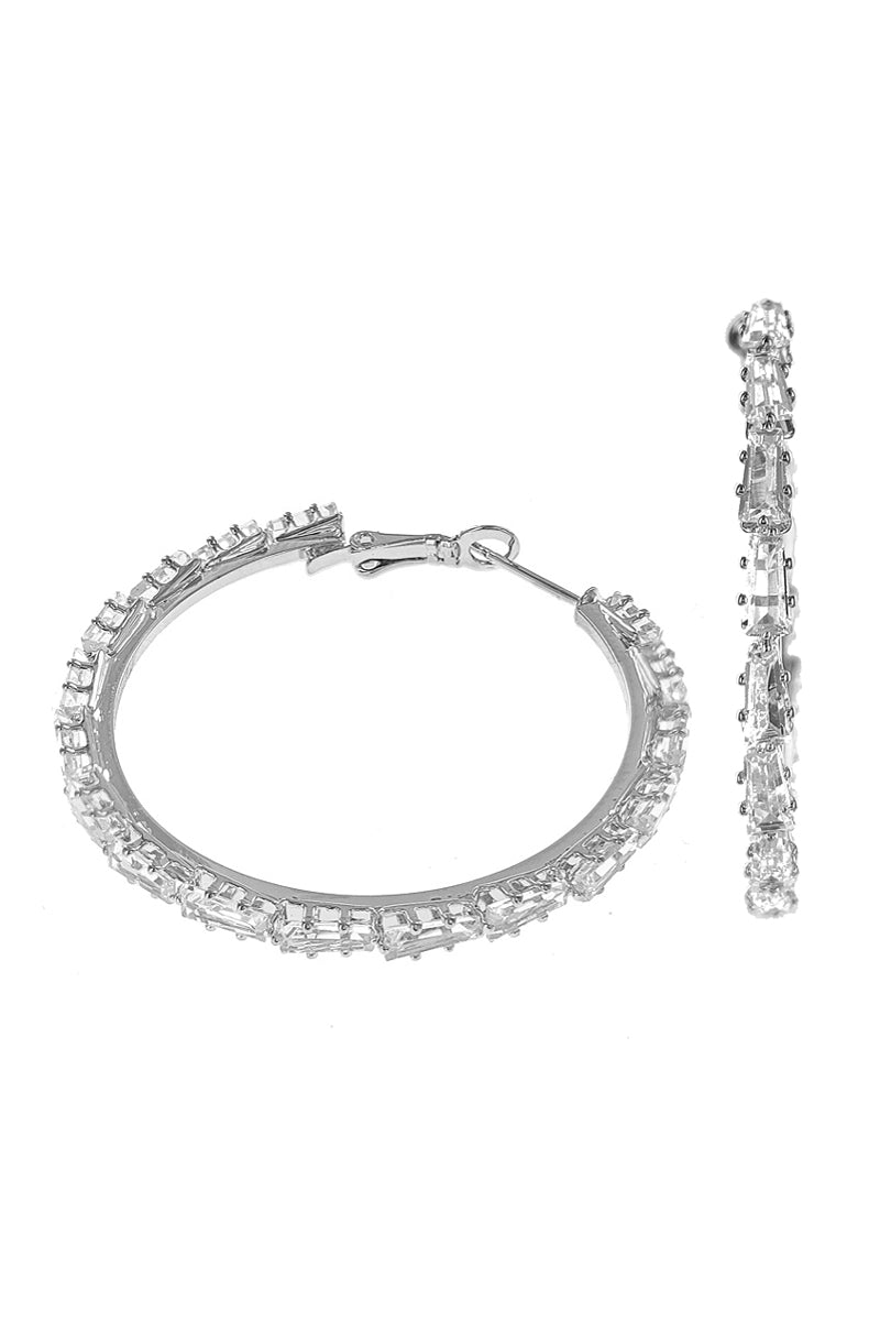 Rhodium Rhinestone Hoop Earring
