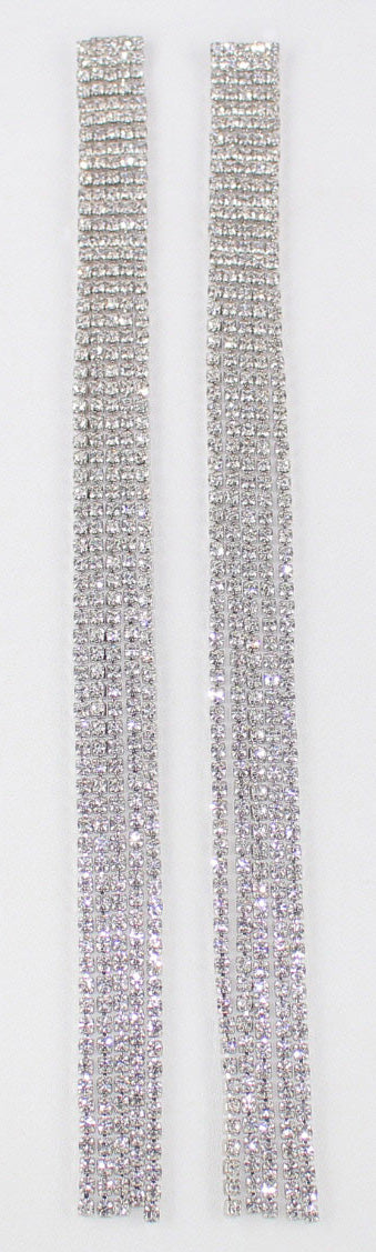 Silver Rhinestone Long Tassel Earrings