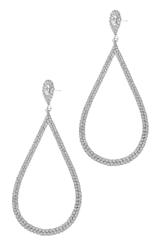 Silver Rhinestone Open Teardrop Earrings