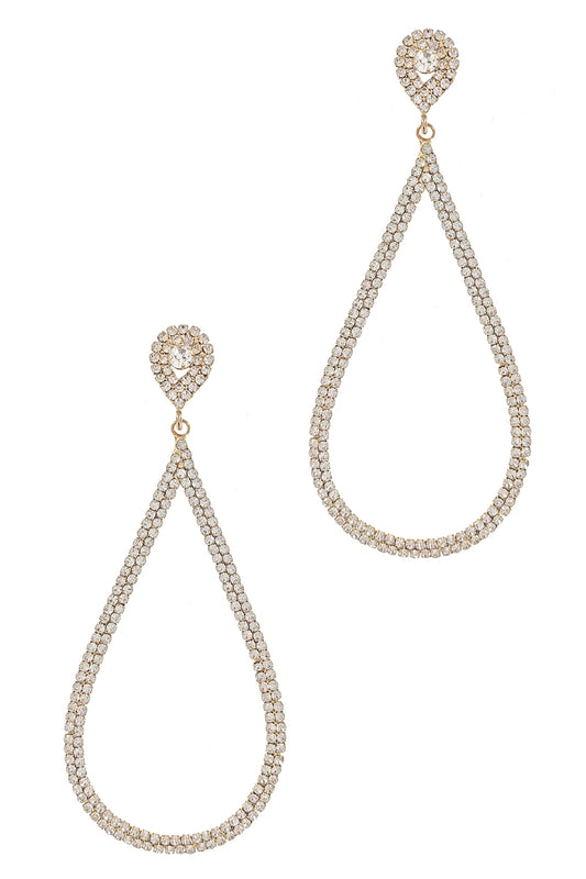 Gold Rhinestone Open Teardrop Earrings
