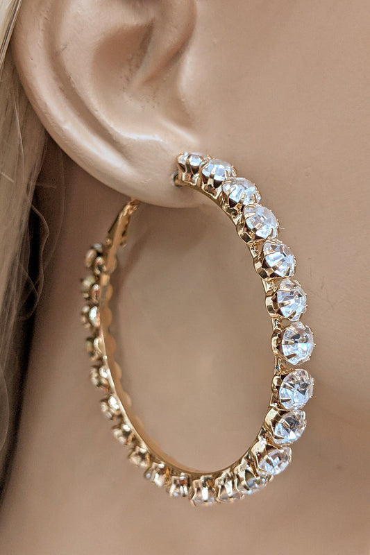 Gold Large Rhinestone Hoop Earring