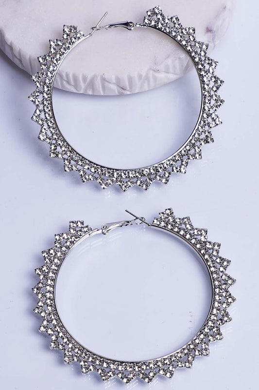 Silver Rhinestone Hoop Earrings