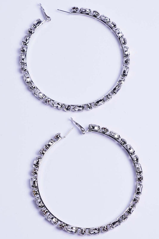 Silver Rhinestone Hoop Earrings