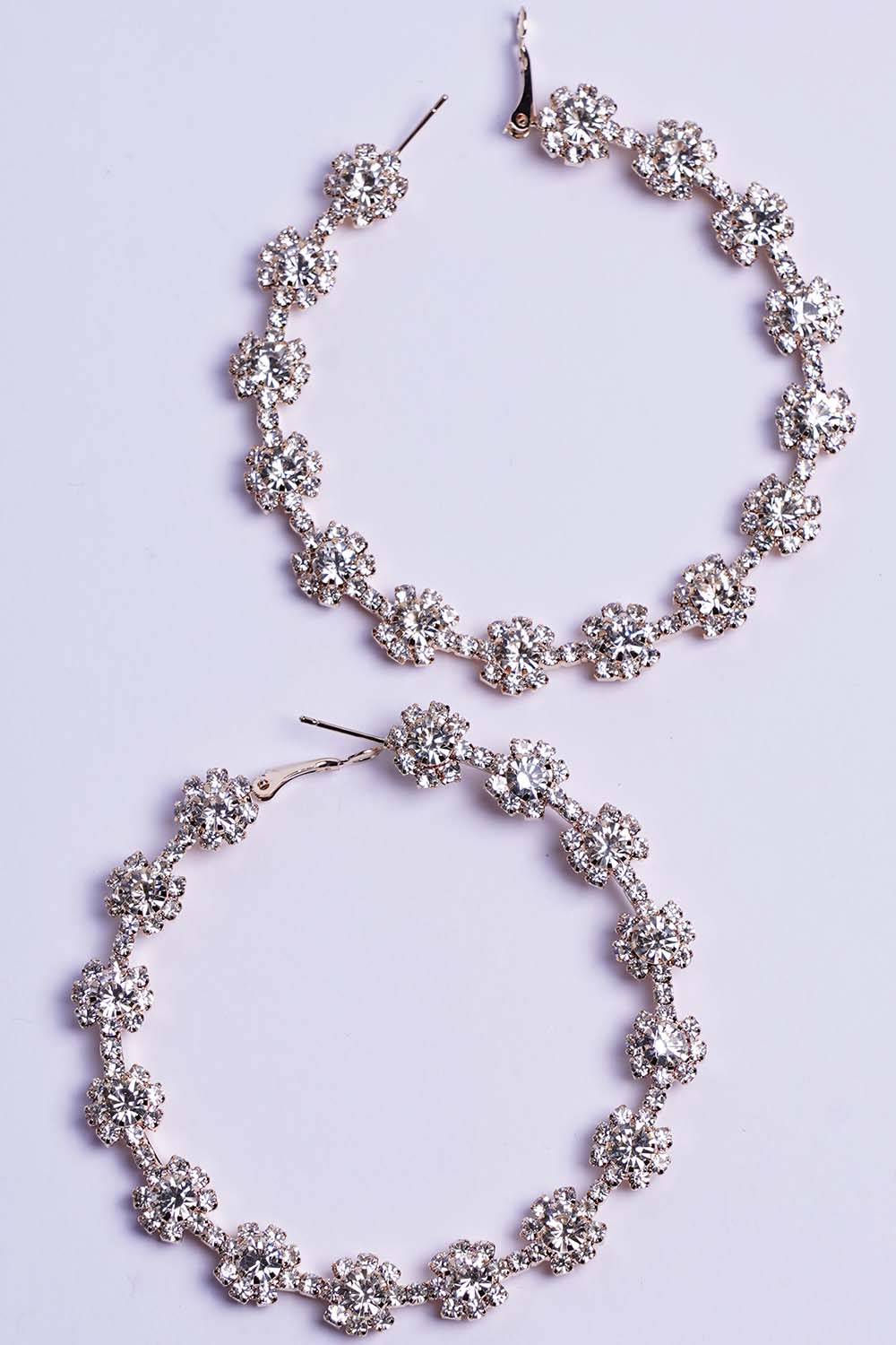 Gold Rhinestone Small Flowers Hoop Earrings